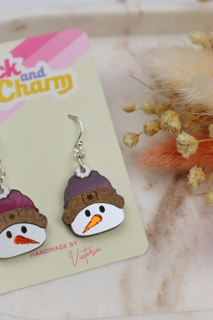 Snowman with Hat Acrylic Earrings