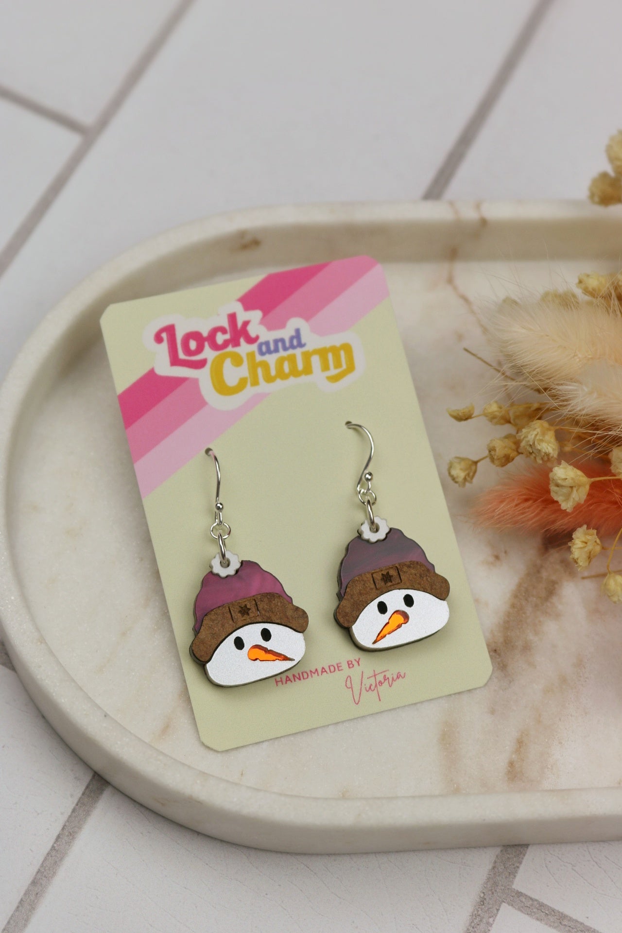 Snowman with Hat Acrylic Earrings