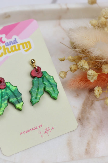 Marbled Green Acrylic Holly Earrings