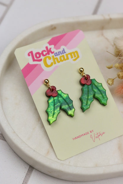 Marbled Green Acrylic Holly Earrings