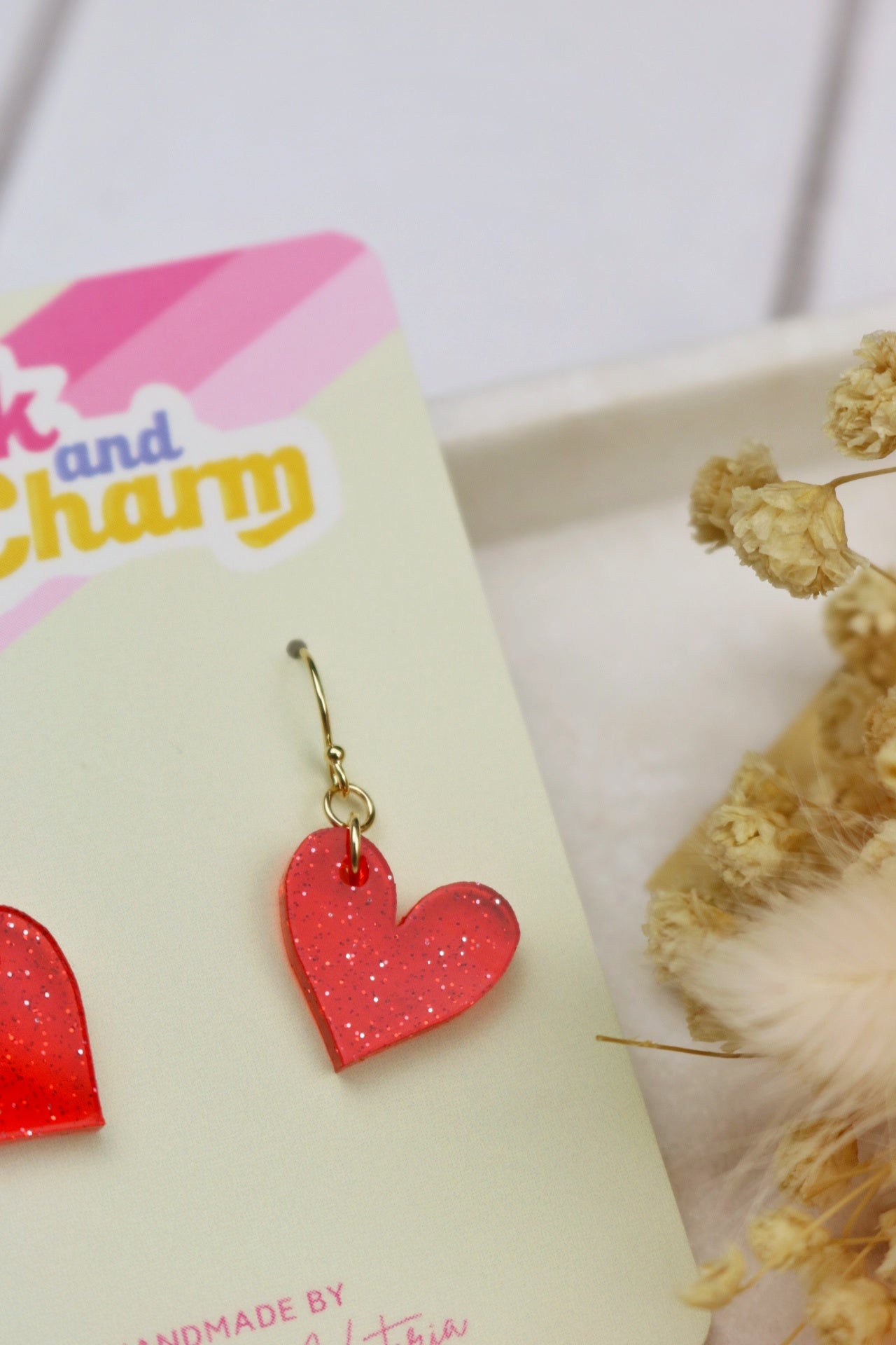 Red Sparkly Basic Heart Acrylic Earrings