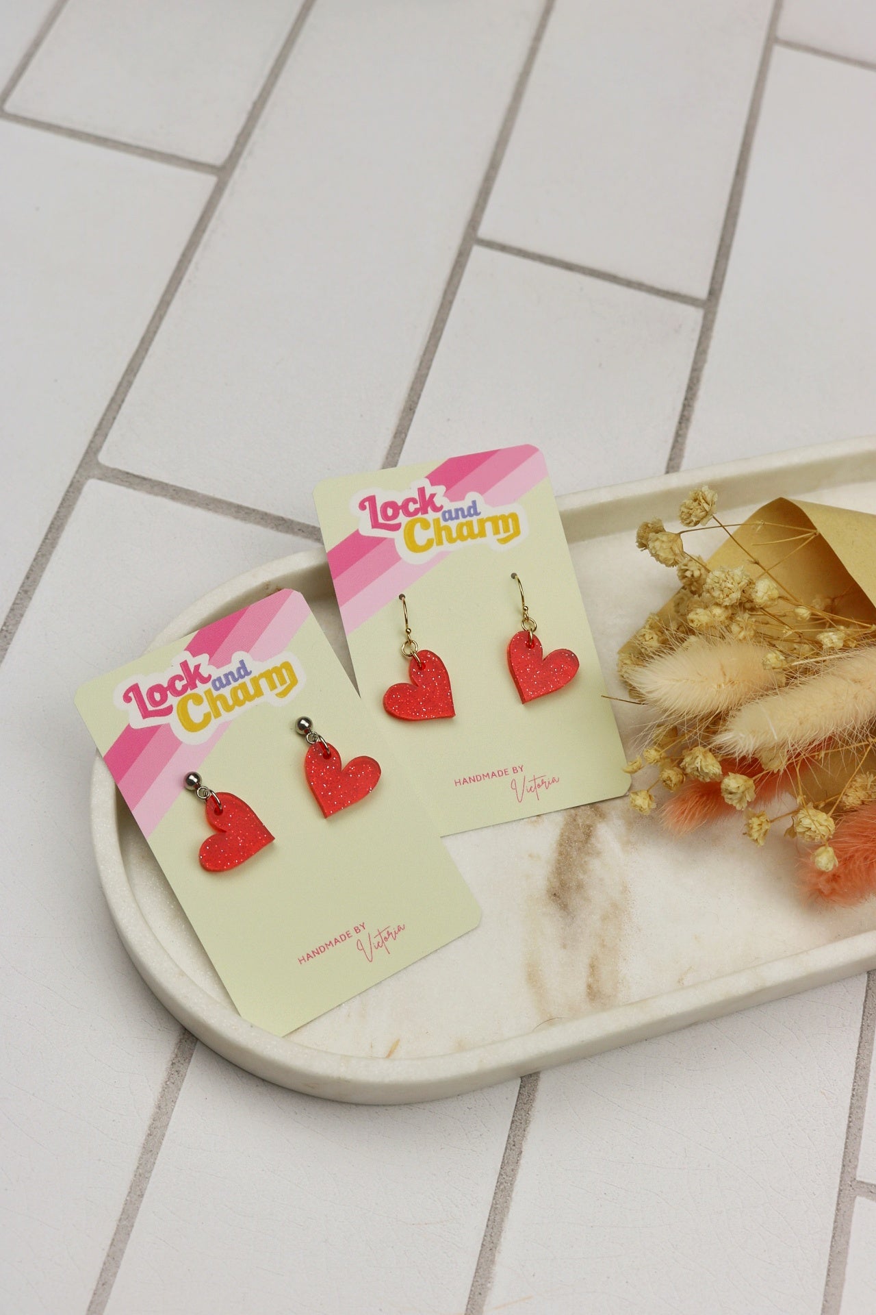 Red Sparkly Basic Heart Acrylic Earrings