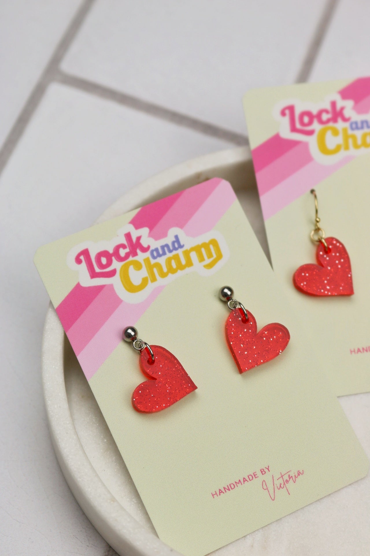 Red Sparkly Basic Heart Acrylic Earrings