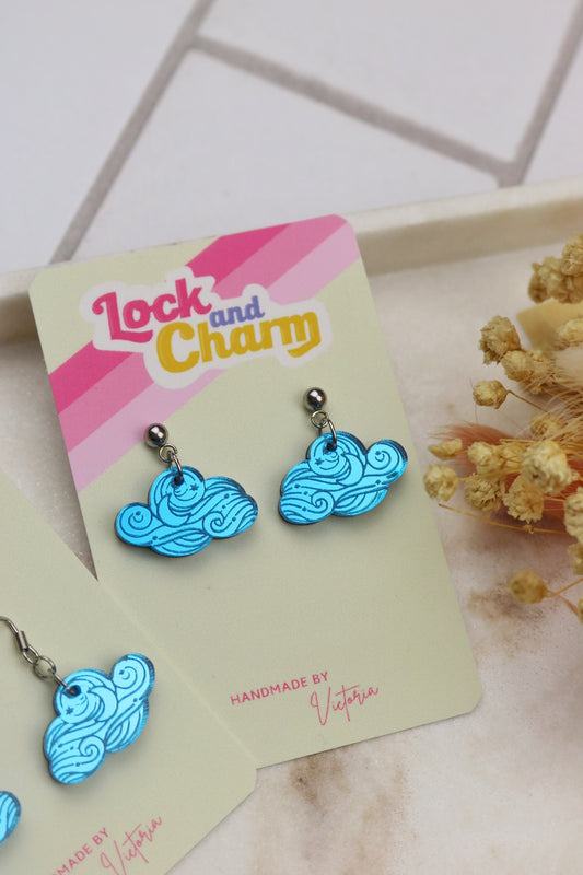 Swirly Night Sky Blue Acrylic Cloud Earrings
