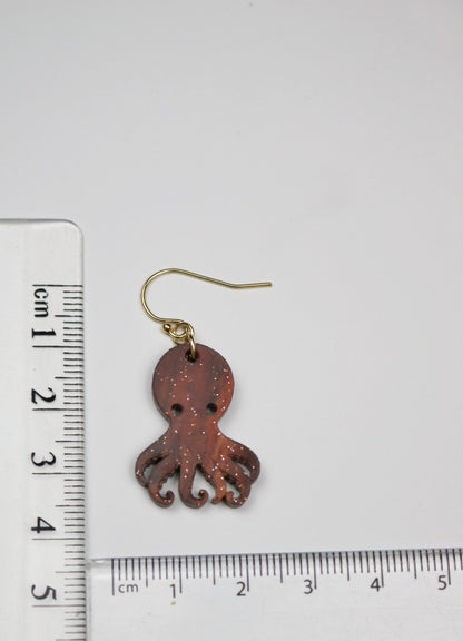 Brown and Blue Marbled Octopus Acrylic Earrings