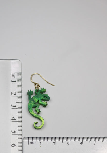 Marbled Green Acrylic Lizard Earrings