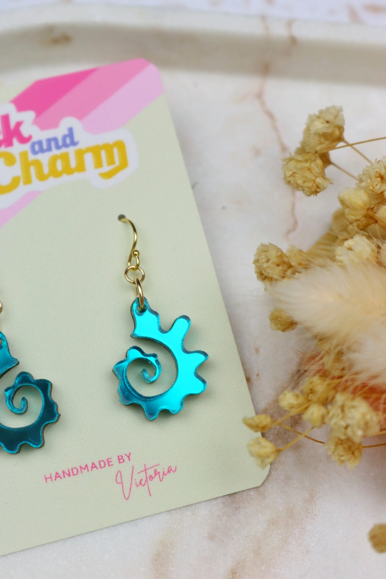 Swirly Fossilised Sea Shell Acrylic Earrings