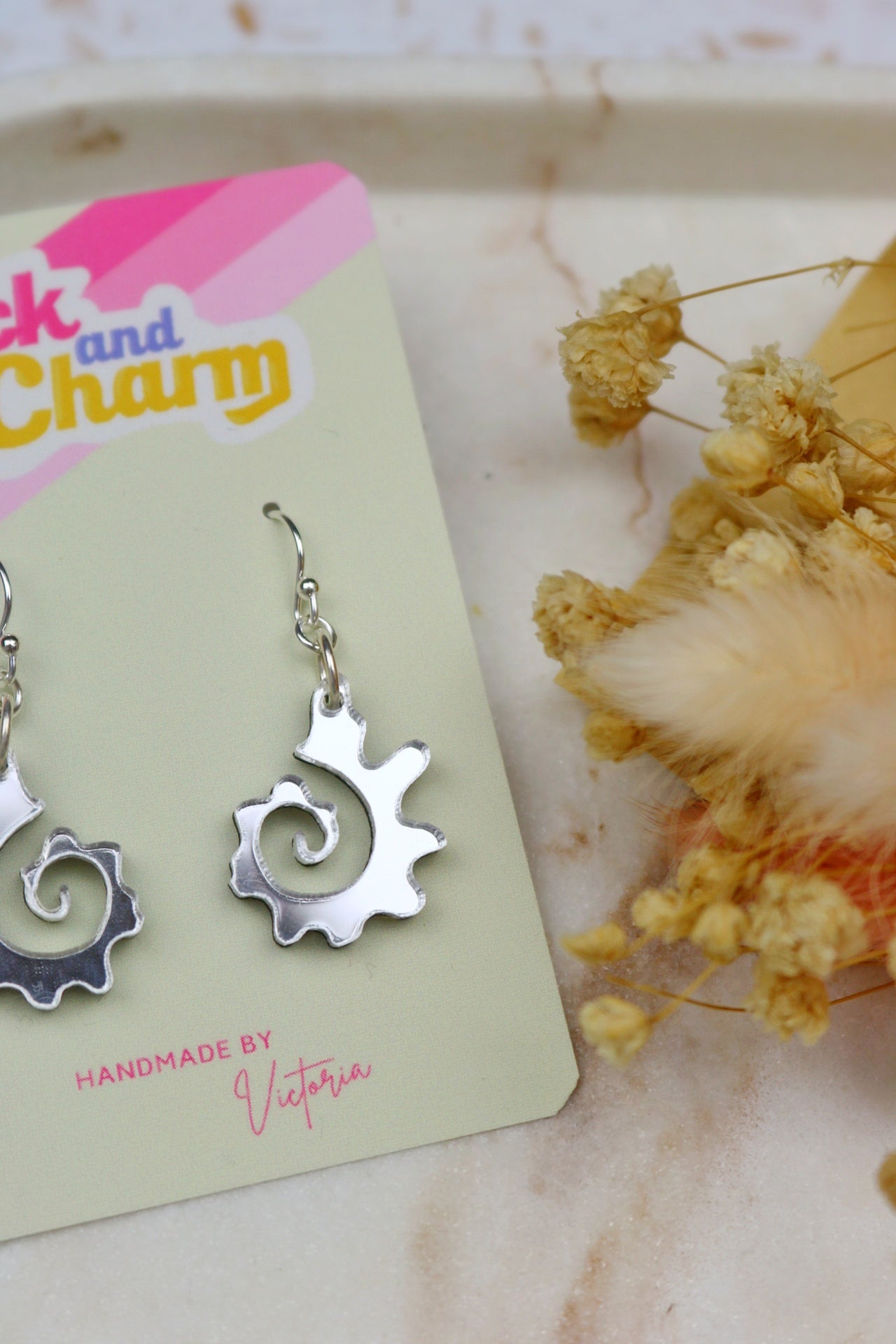 Swirly Fossilised Sea Shell Acrylic Earrings