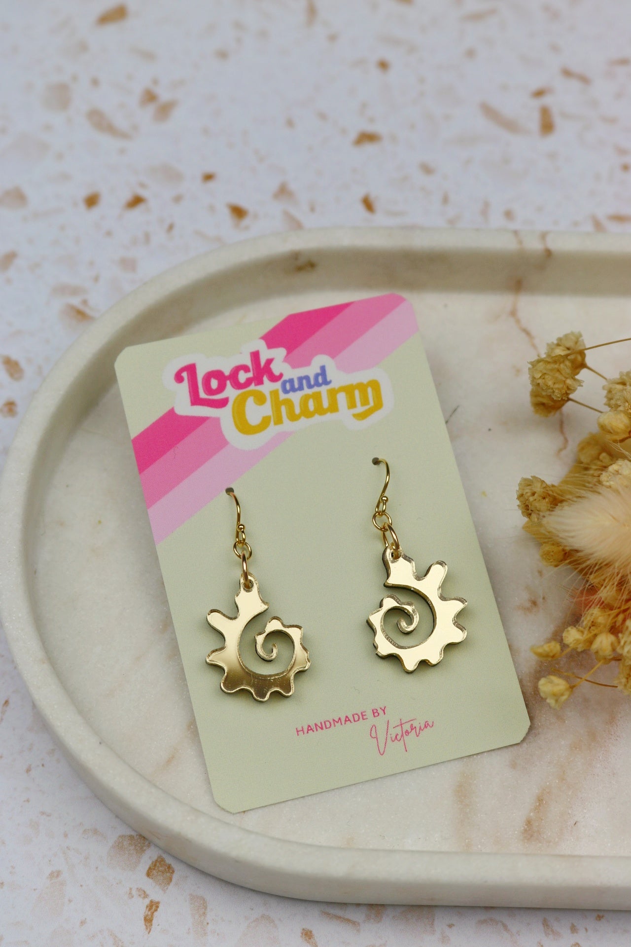 Swirly Fossilised Sea Shell Acrylic Earrings