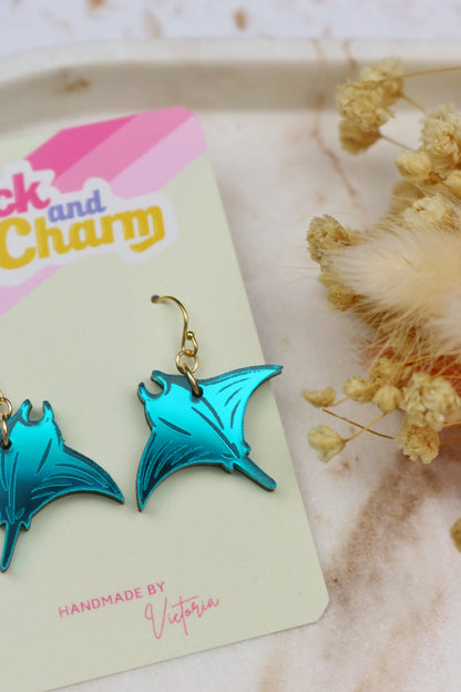 Mirrored Acrylic Manta Ray Earrings