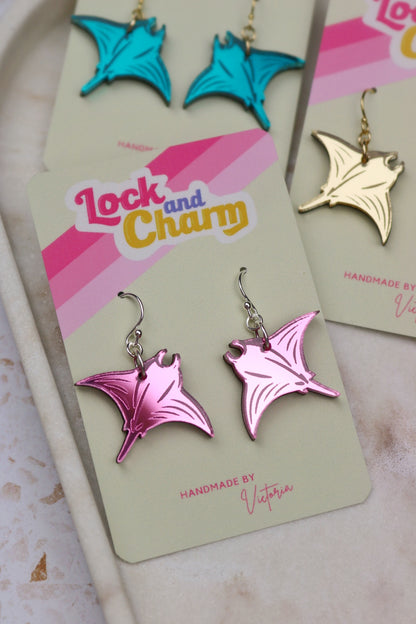 Mirrored Acrylic Manta Ray Earrings