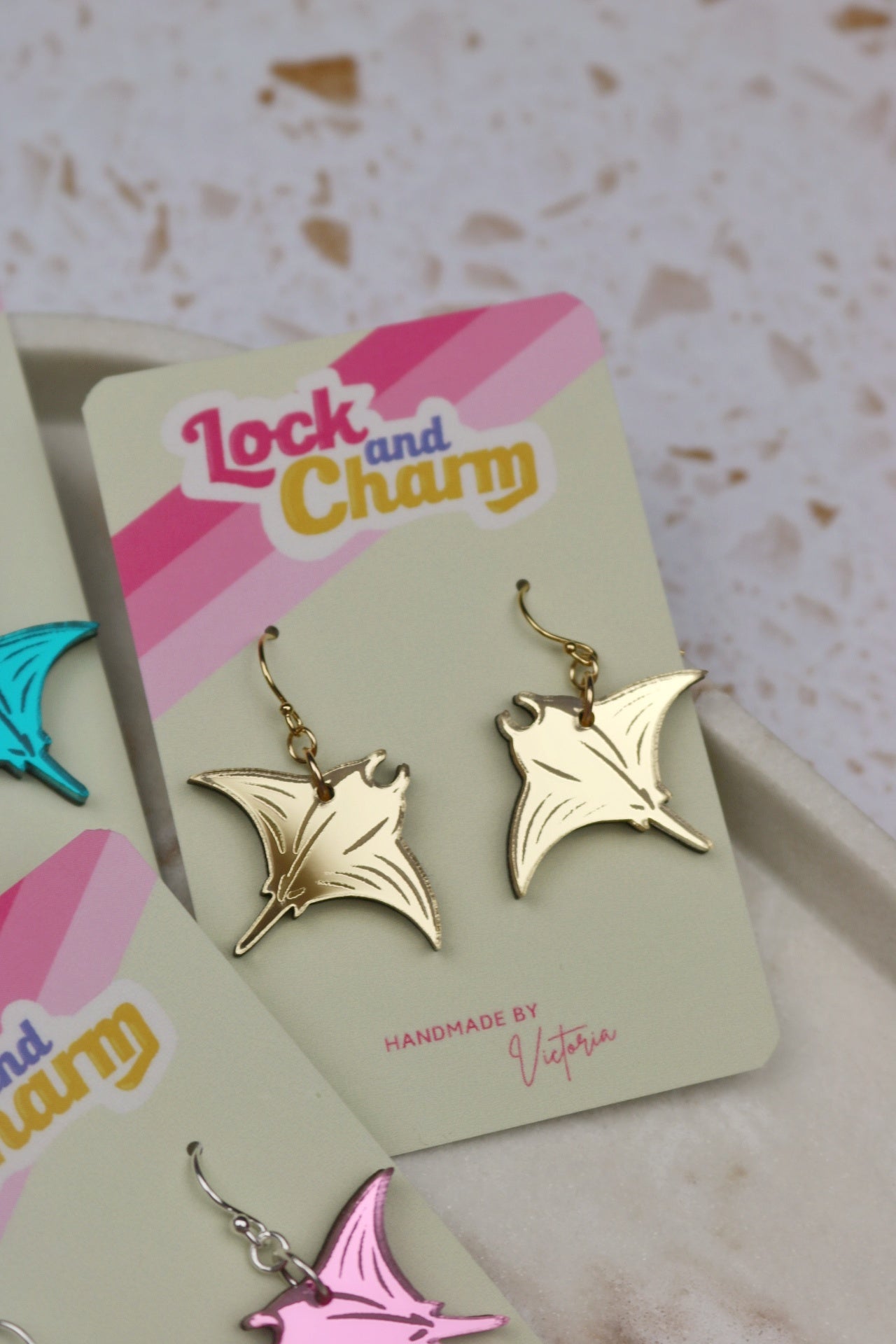 Mirrored Acrylic Manta Ray Earrings