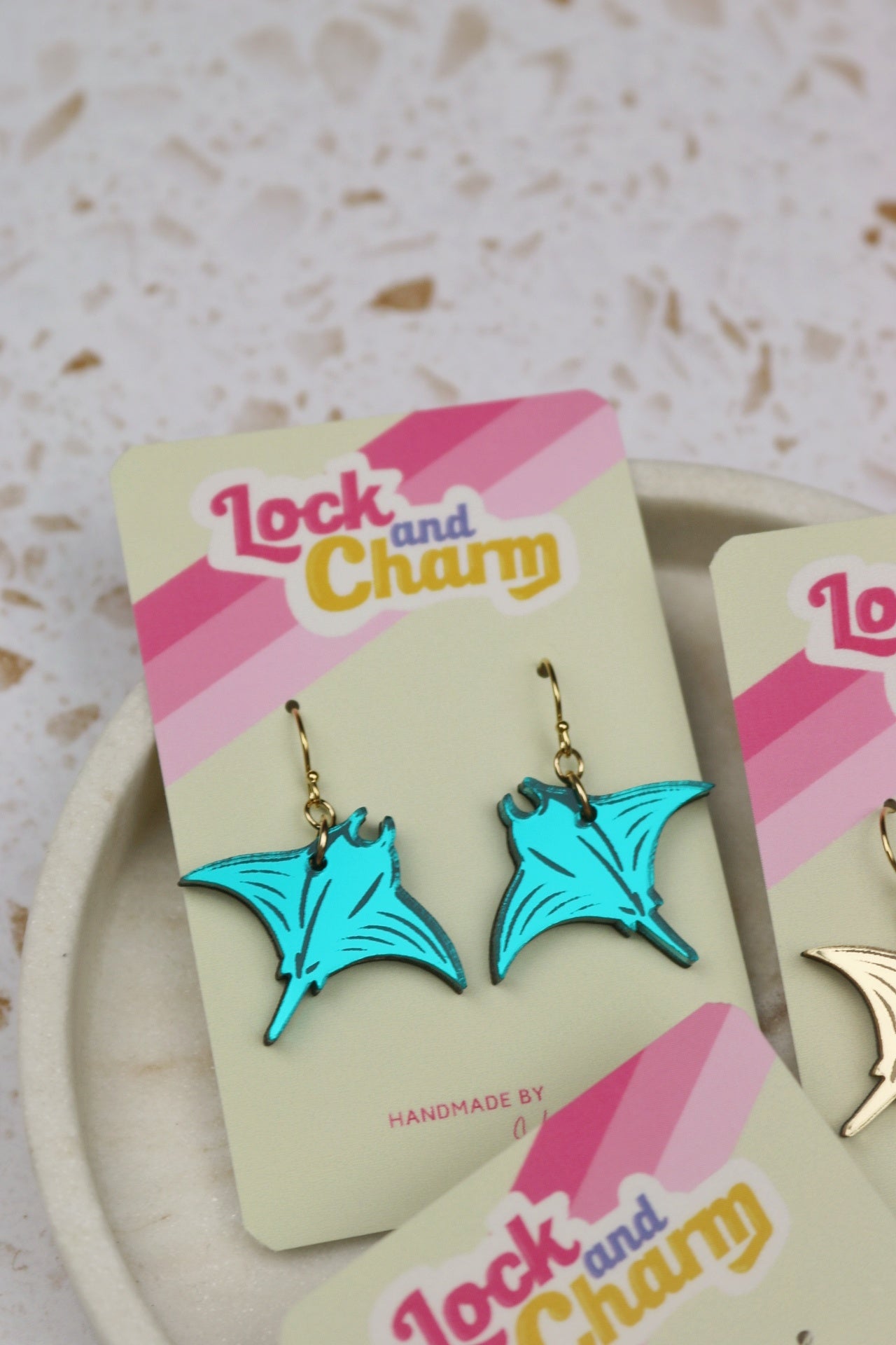 Mirrored Acrylic Manta Ray Earrings