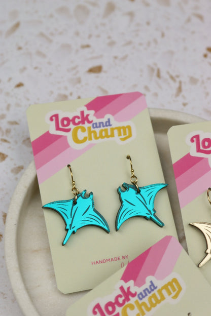 Mirrored Acrylic Manta Ray Earrings