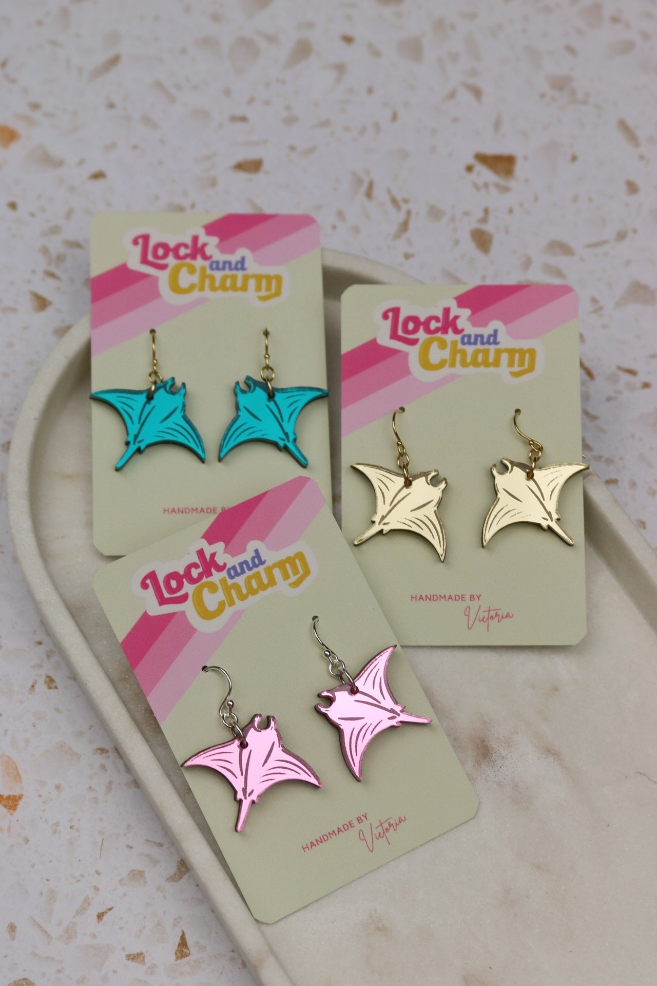 Mirrored Acrylic Manta Ray Earrings