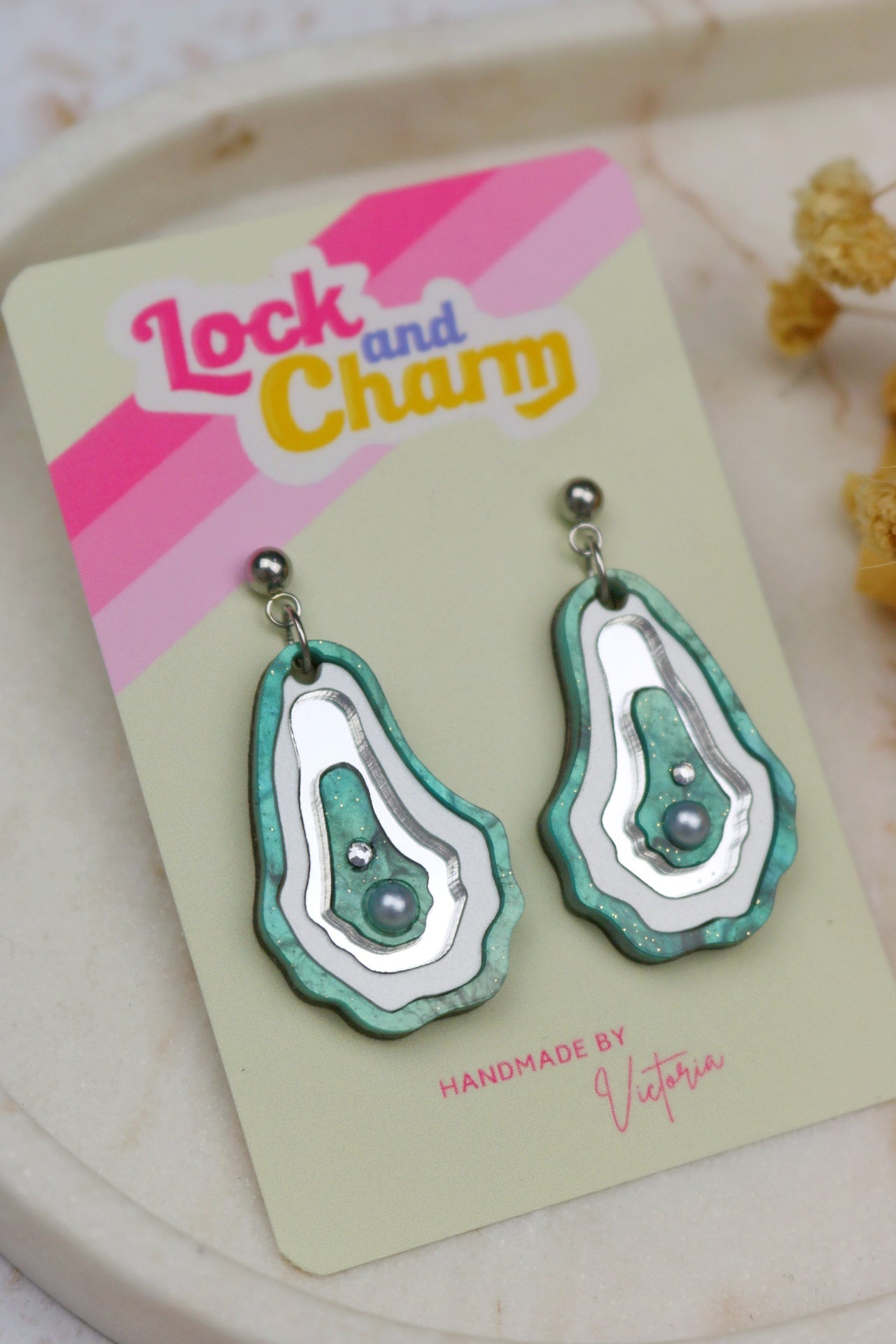 Oyster Agate Marbled Blue and Purple Acrylic Earrings