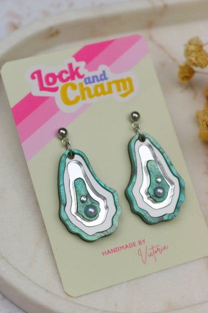 Oyster Agate Marbled Blue and Purple Acrylic Earrings