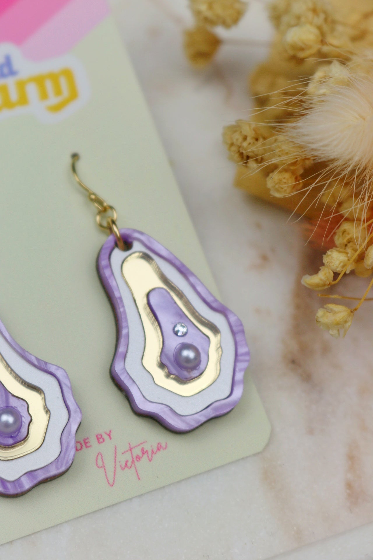 Oyster Agate Marbled Blue and Purple Acrylic Earrings