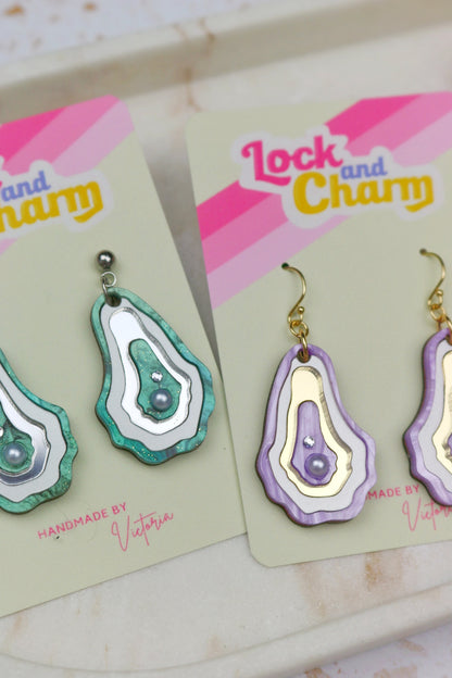 Oyster Agate Marbled Blue and Purple Acrylic Earrings