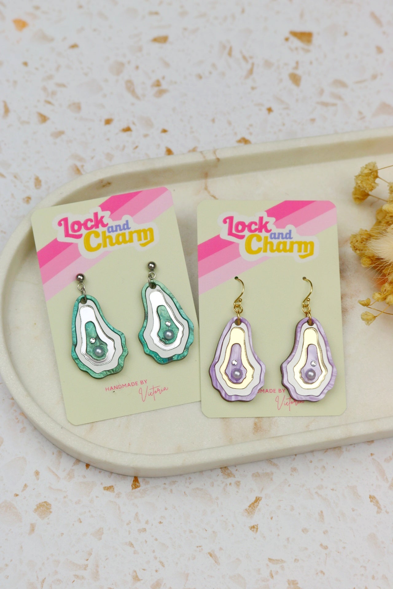 Oyster Agate Marbled Blue and Purple Acrylic Earrings