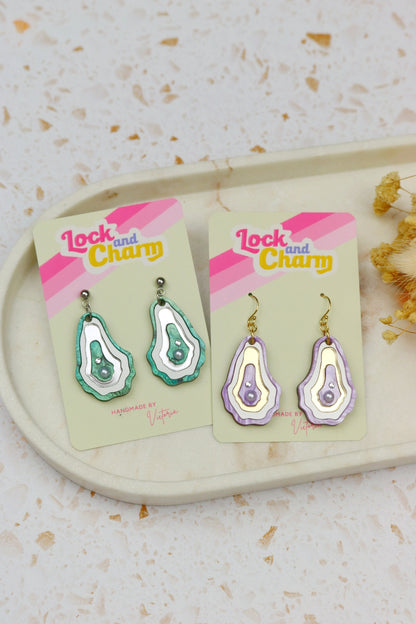 Oyster Agate Marbled Blue and Purple Acrylic Earrings