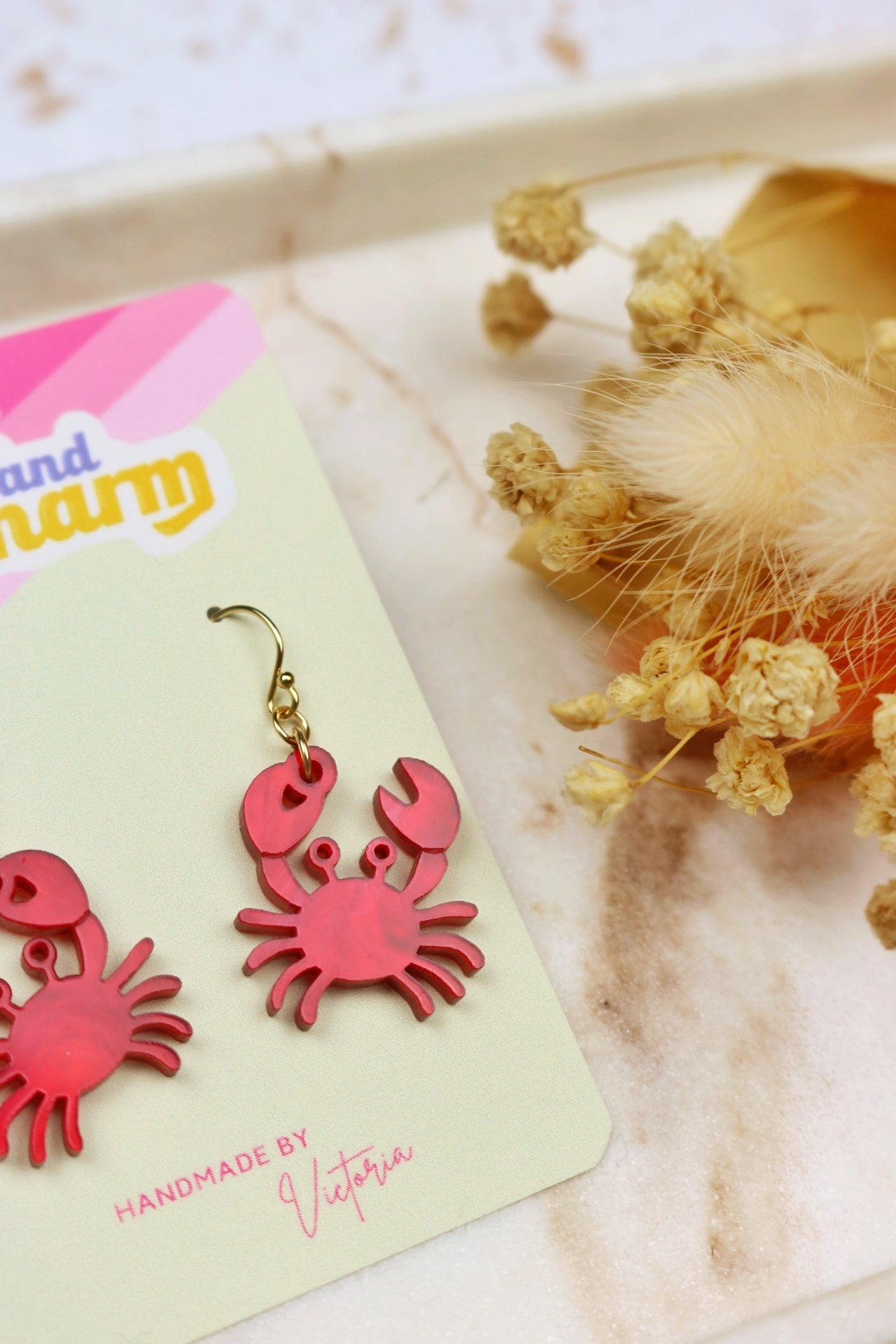 Marbled Red Lobster and Crab Acrylic Earrings
