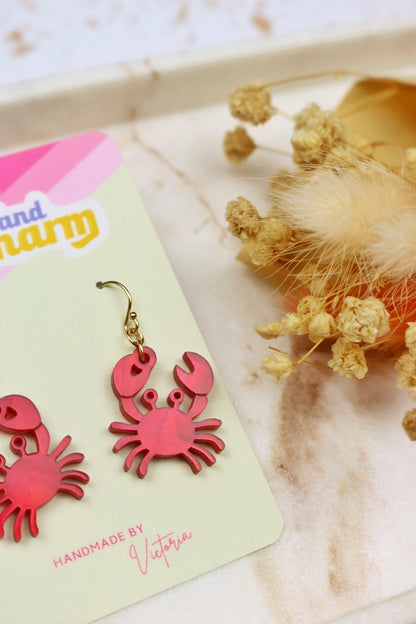 Marbled Red Lobster and Crab Acrylic Earrings