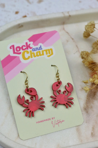 Marbled Red Lobster and Crab Acrylic Earrings