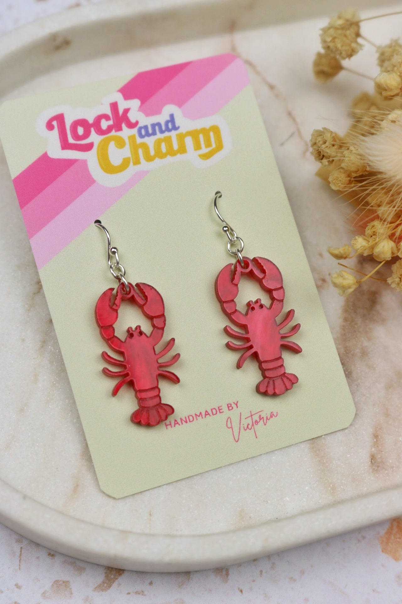Marbled Red Lobster and Crab Acrylic Earrings