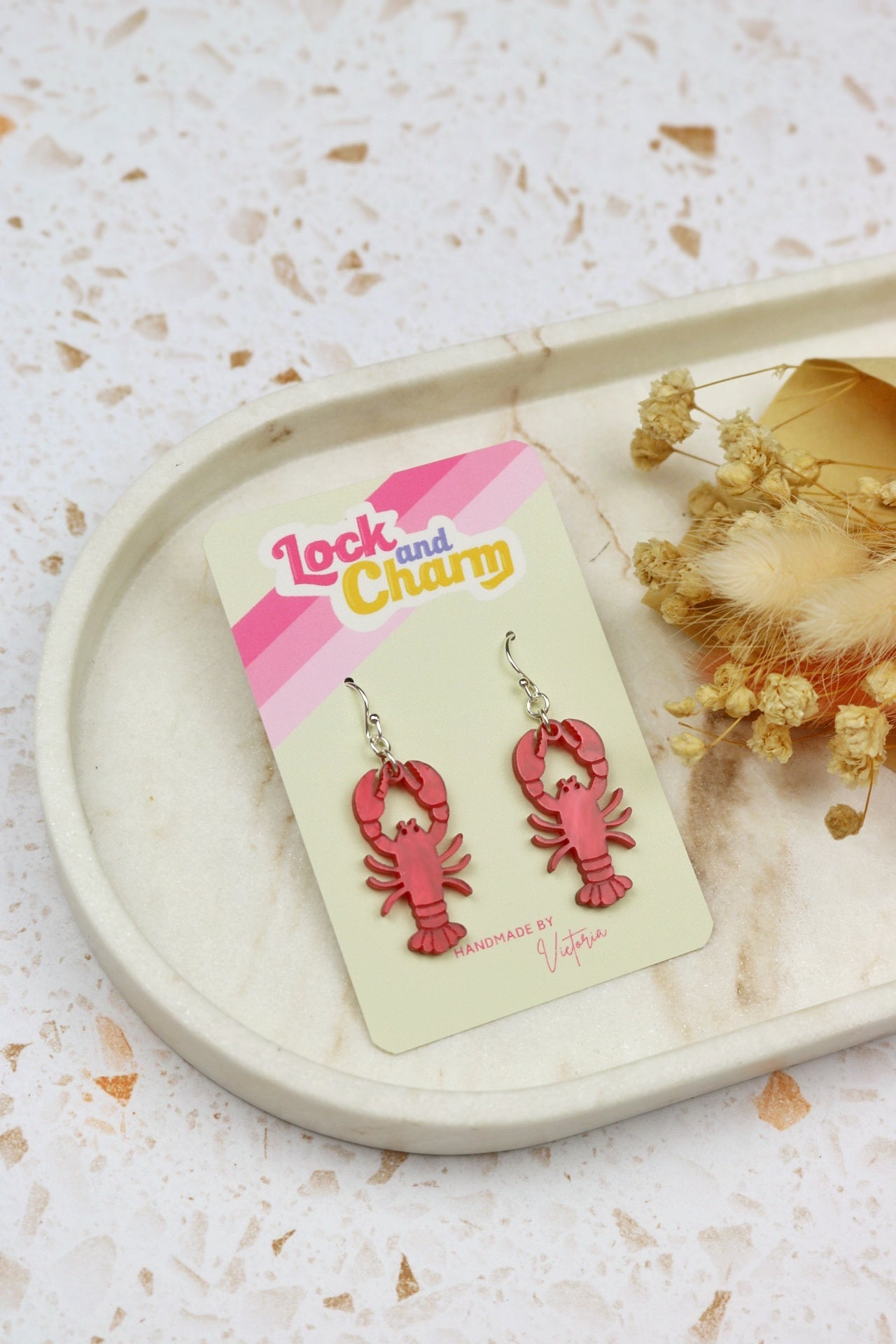 Marbled Red Lobster and Crab Acrylic Earrings