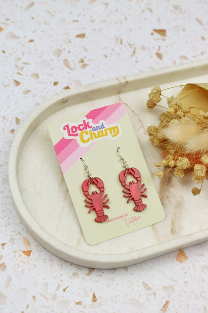 Marbled Red Lobster and Crab Acrylic Earrings