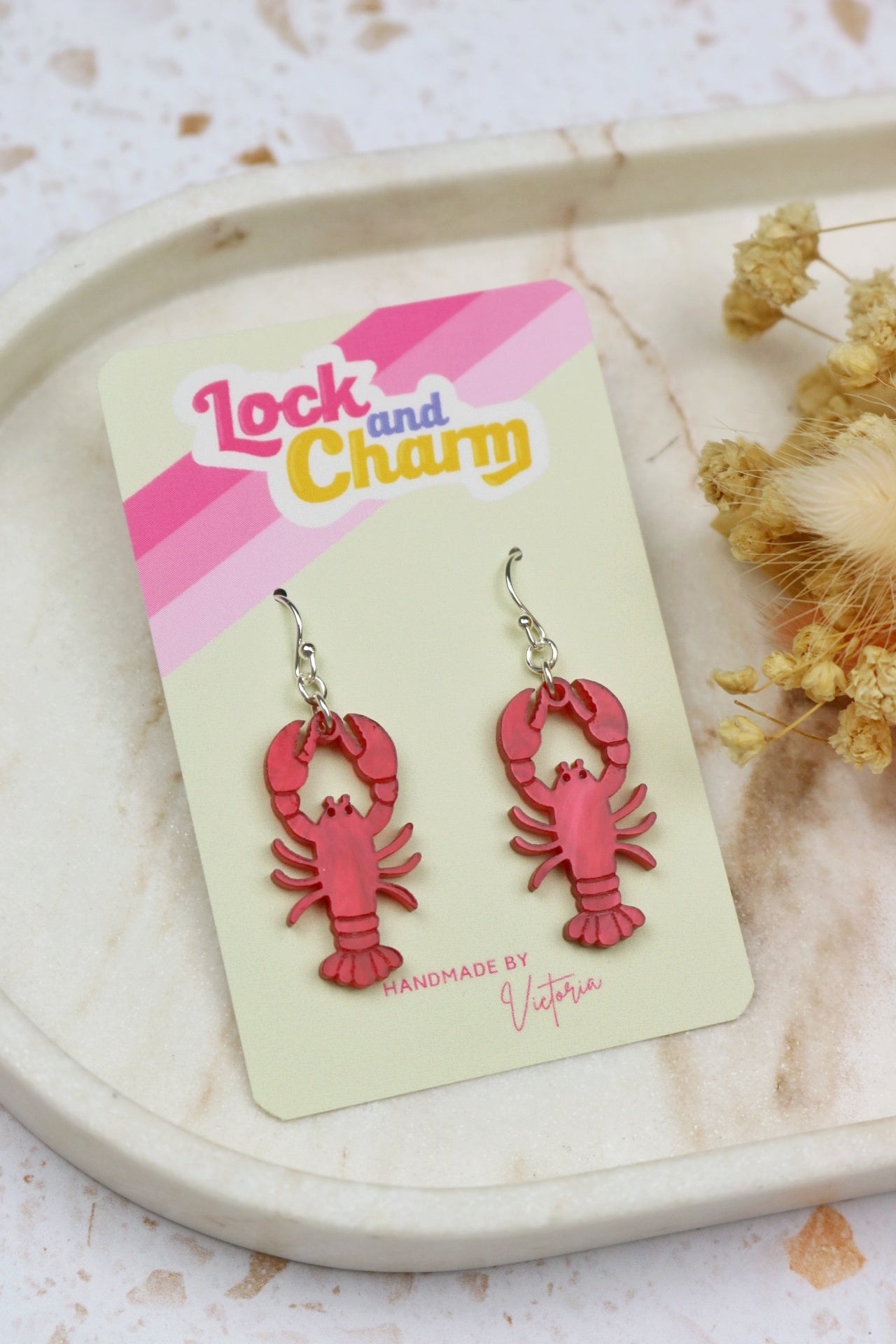 Marbled Red Lobster and Crab Acrylic Earrings