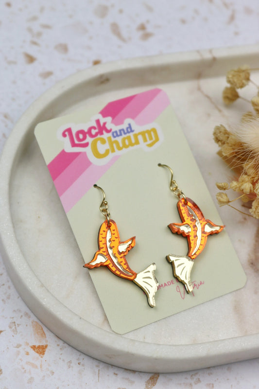 Orange and Gold Mirrored Acrylic Koi Fish Earrings