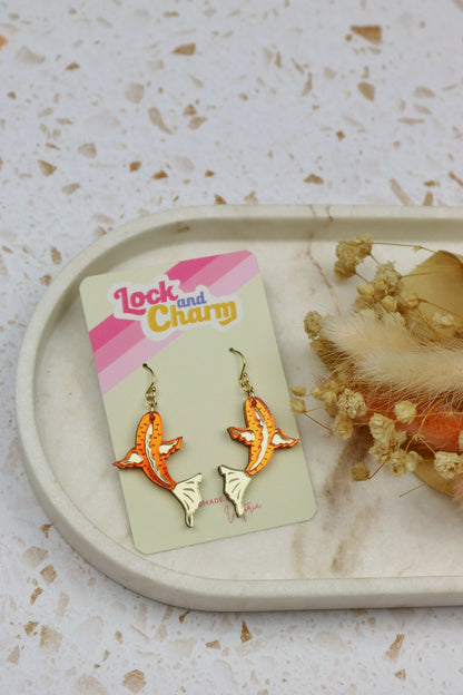 Orange and Gold Mirrored Acrylic Koi Fish Earrings