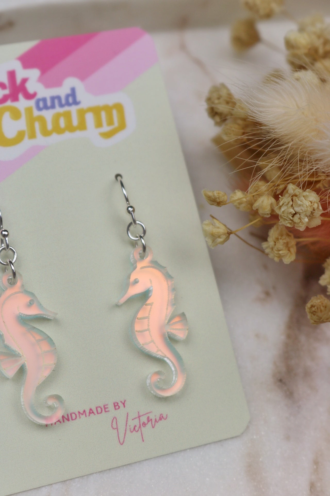 Iridescent Seahorse Acrylic Earrings