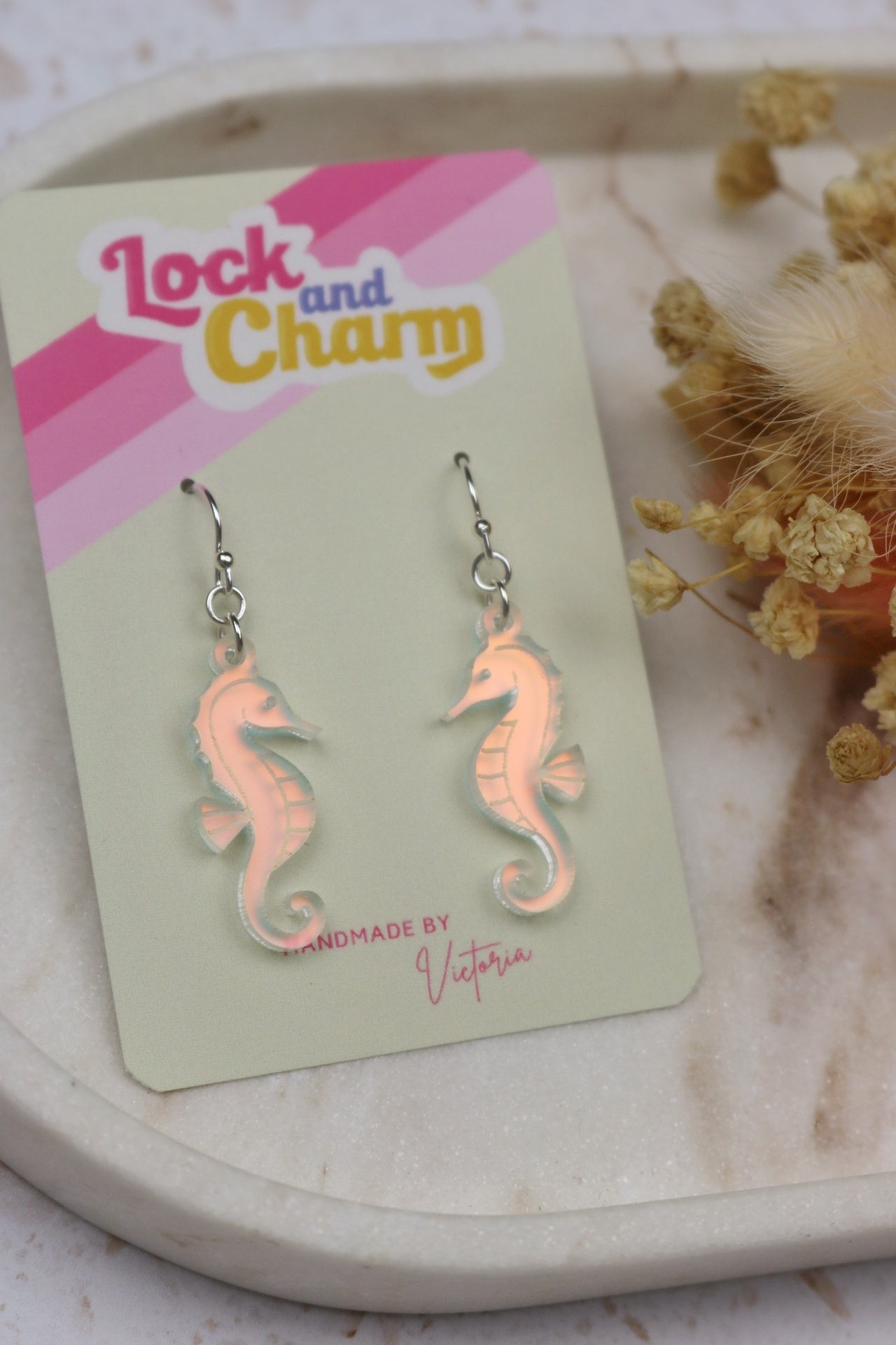 Iridescent Seahorse Acrylic Earrings