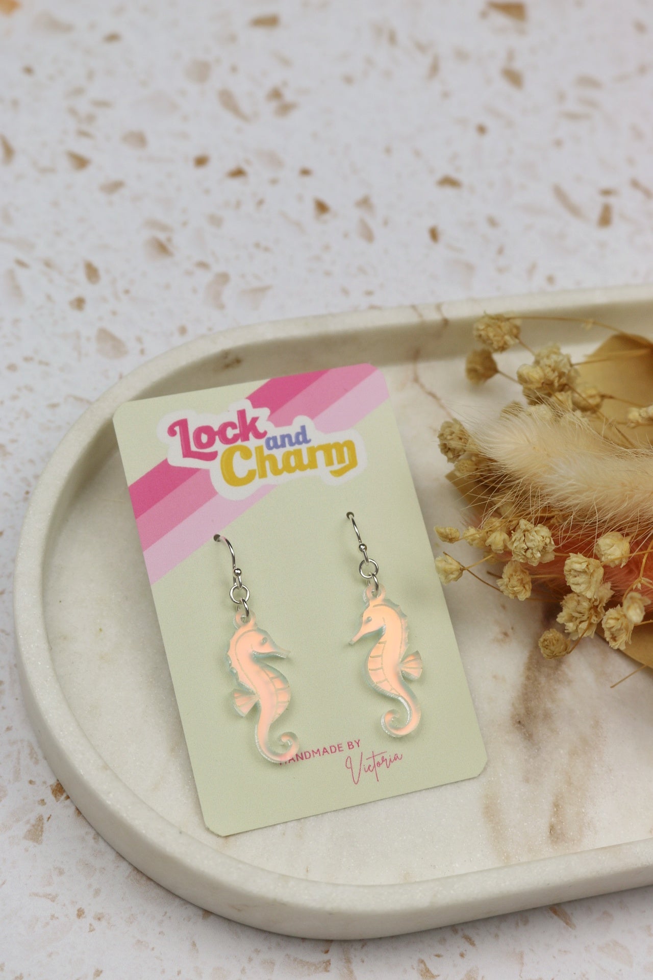 Iridescent Seahorse Acrylic Earrings