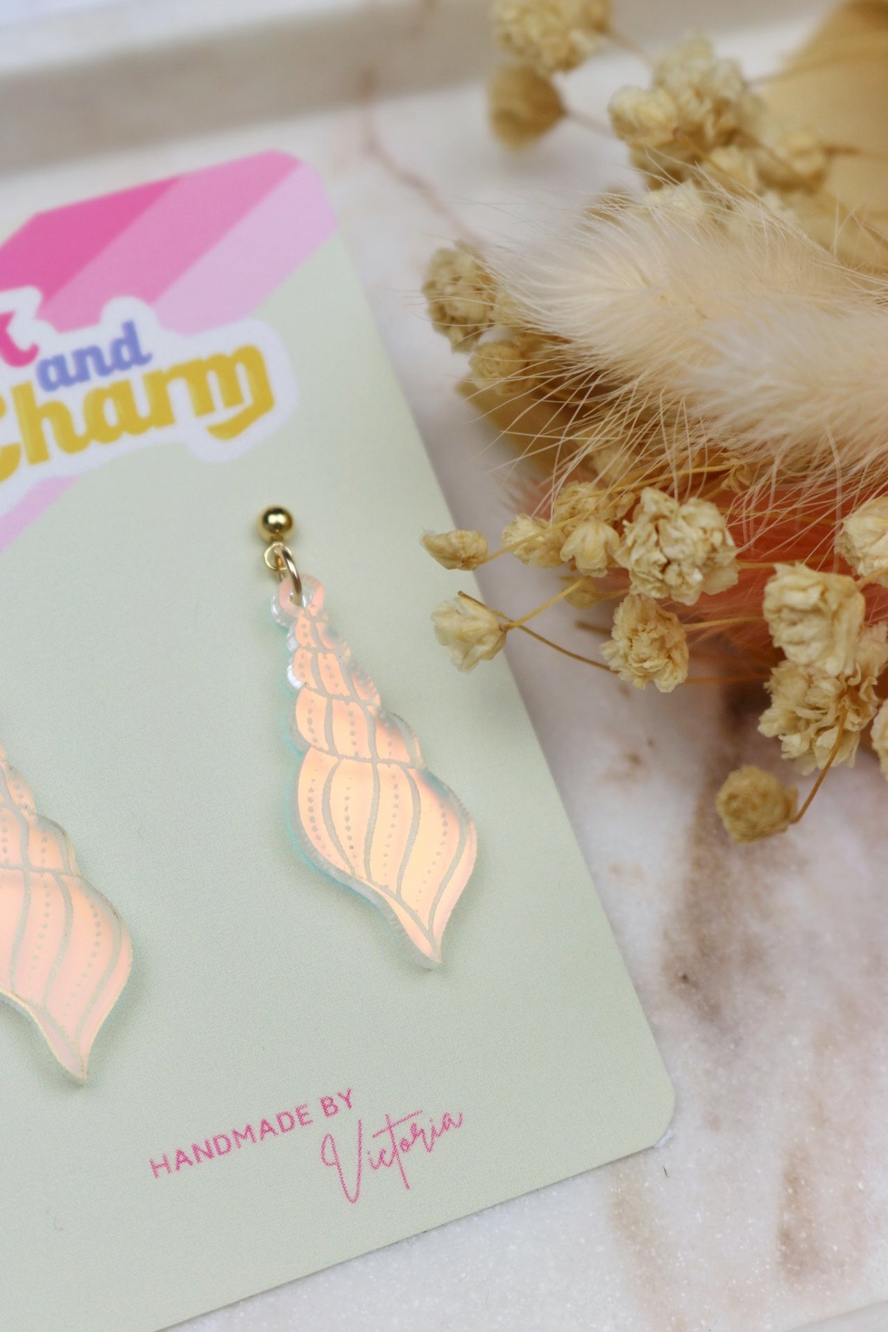 Iridescent Long Shell Acrylic Earrings