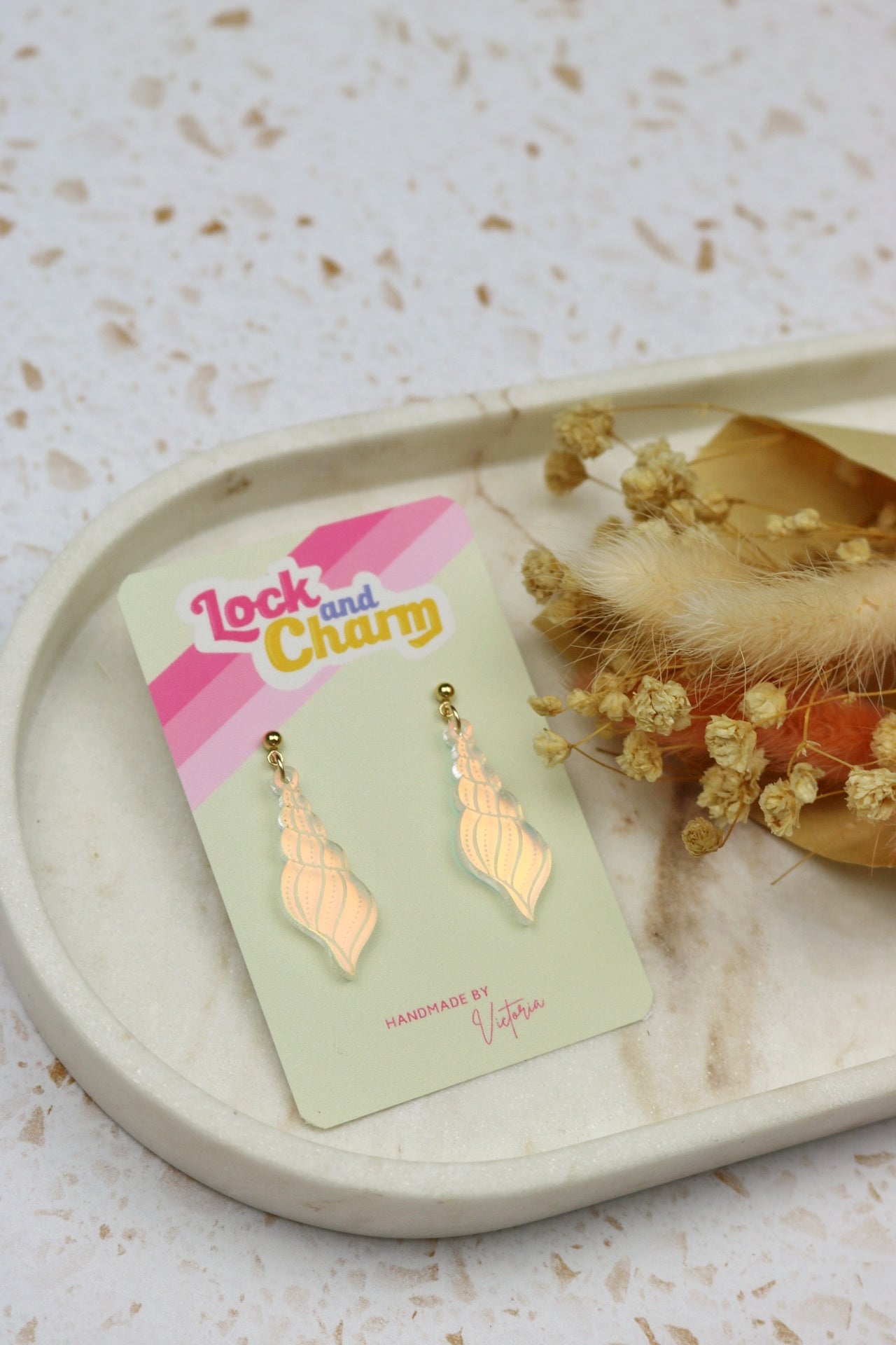 Iridescent Long Shell Acrylic Earrings