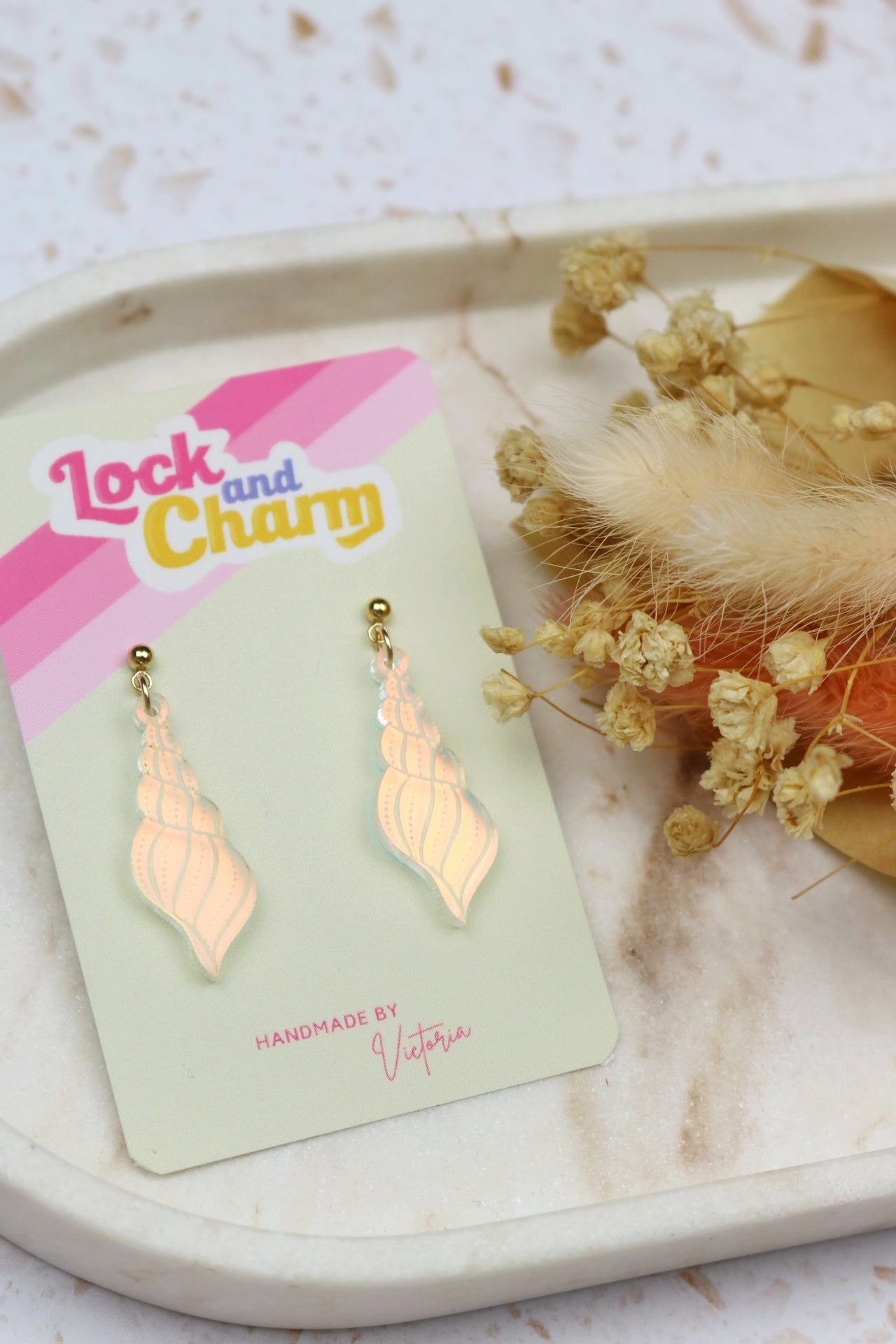 Iridescent Long Shell Acrylic Earrings