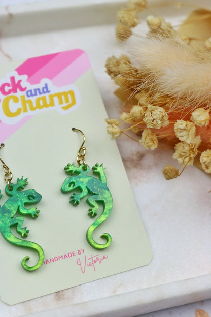 Marbled Green Acrylic Lizard Earrings