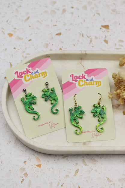 Marbled Green Acrylic Lizard Earrings