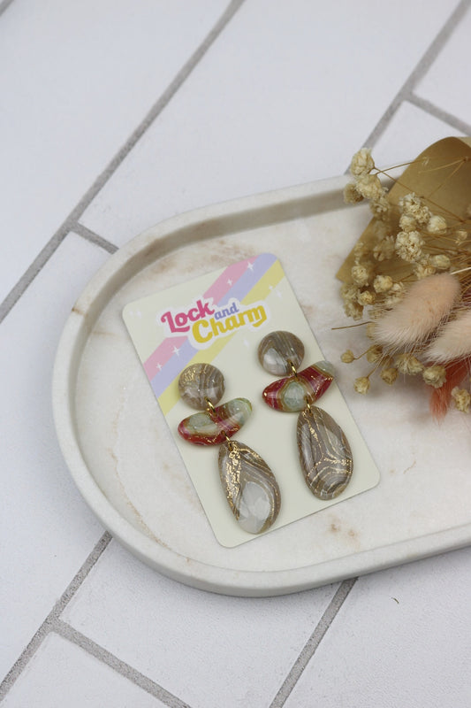 Gold & Red 3 Tier Oval Agates