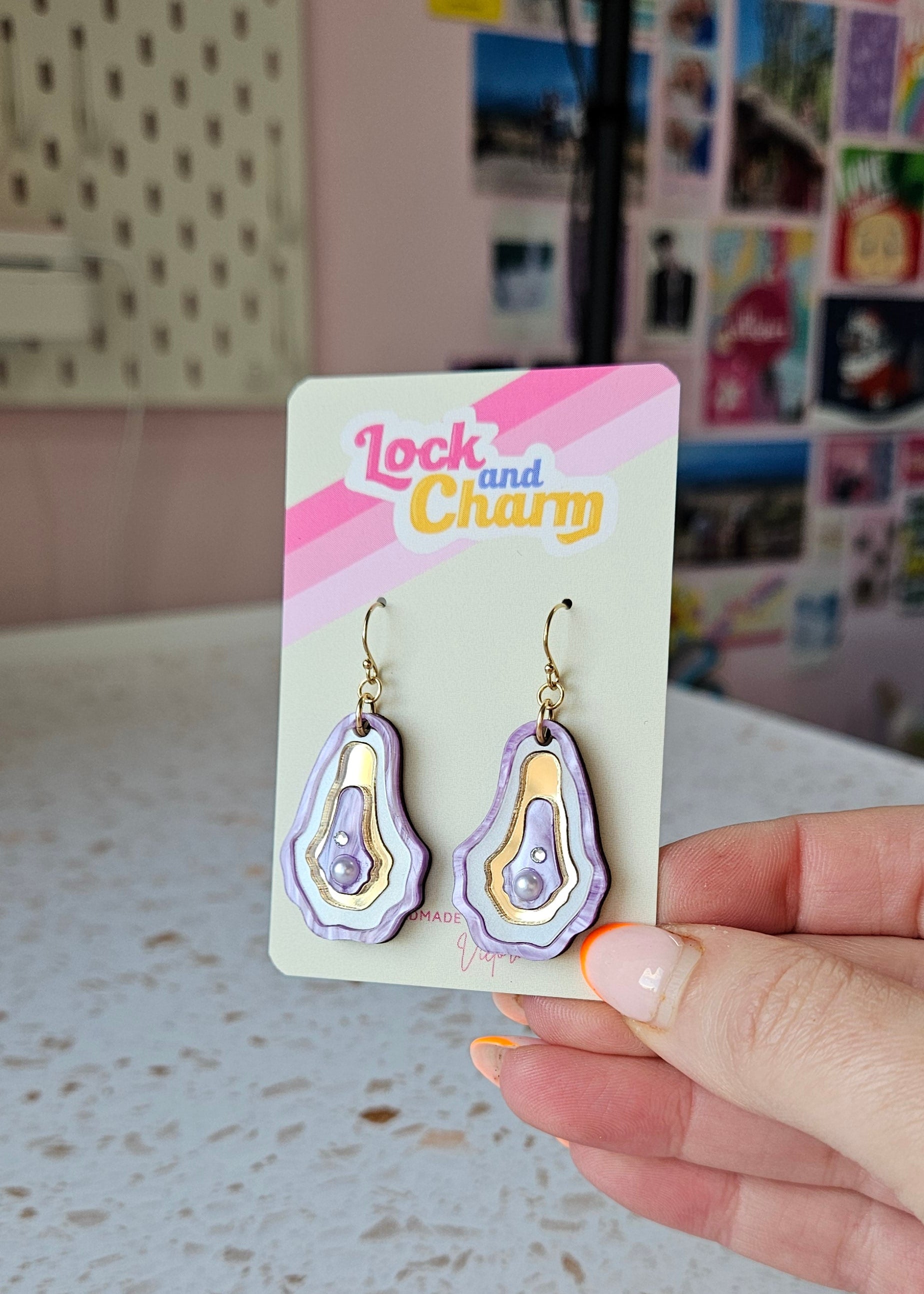 Oyster Agate Marbled Blue and Purple Acrylic Earrings