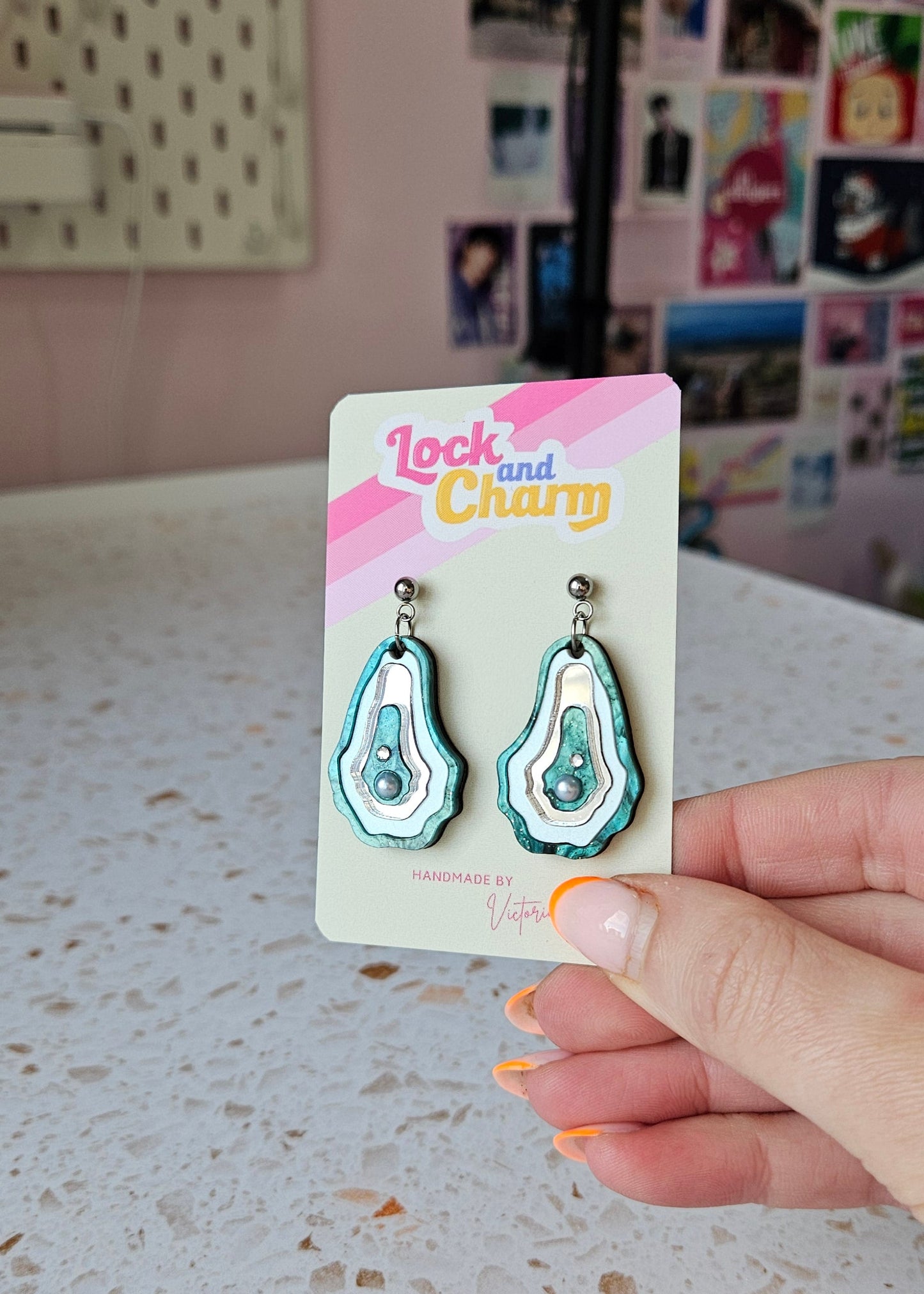 Oyster Agate Marbled Blue and Purple Acrylic Earrings