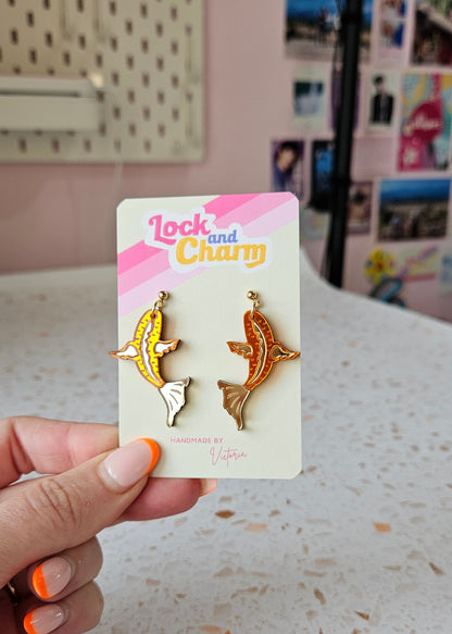 Orange and Gold Mirrored Acrylic Koi Fish Earrings