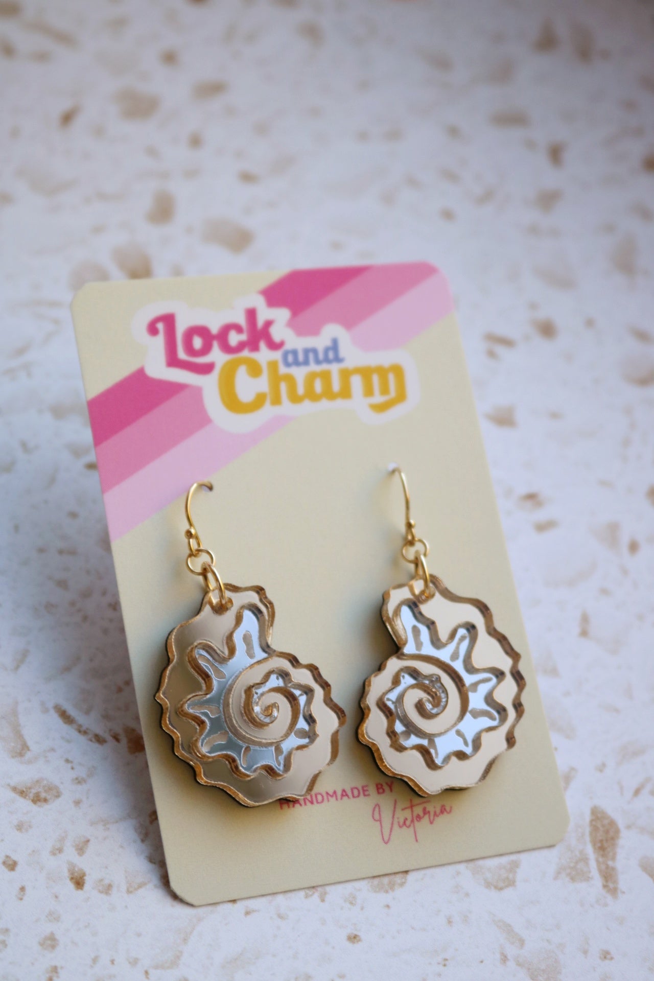 Gold and Silver Mirrored Acrylic Fossil Shell Earrings