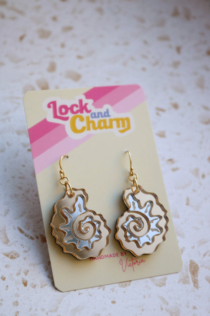 Gold and Silver Mirrored Acrylic Fossil Shell Earrings