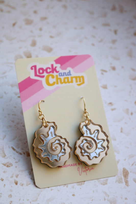 Gold and Silver Mirrored Acrylic Fossil Shell Earrings