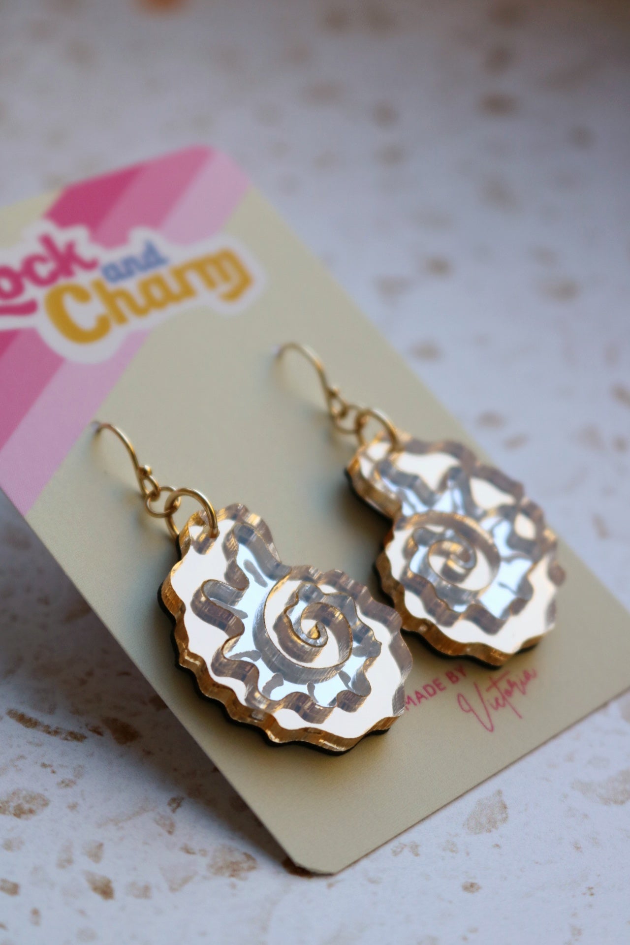 Gold and Silver Mirrored Acrylic Fossil Shell Earrings
